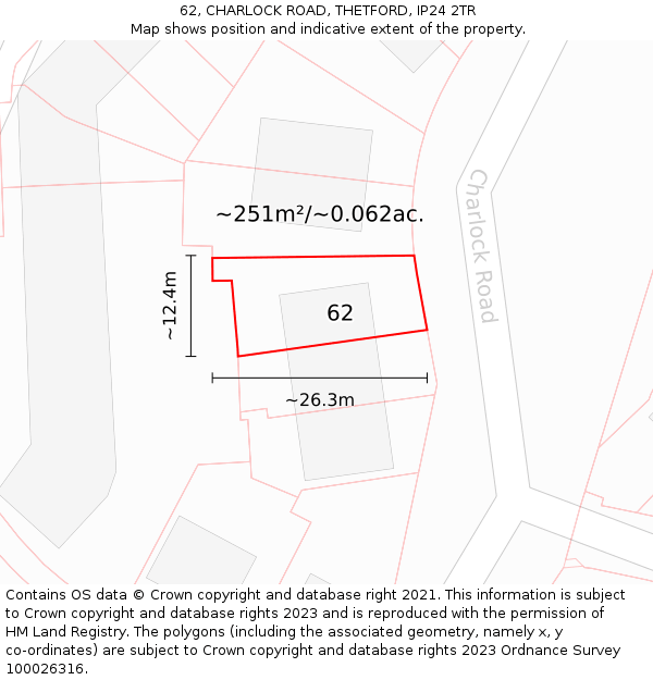 62, CHARLOCK ROAD, THETFORD, IP24 2TR: Plot and title map