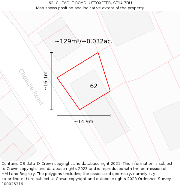 62, CHEADLE ROAD, UTTOXETER, ST14 7BU: Plot and title map