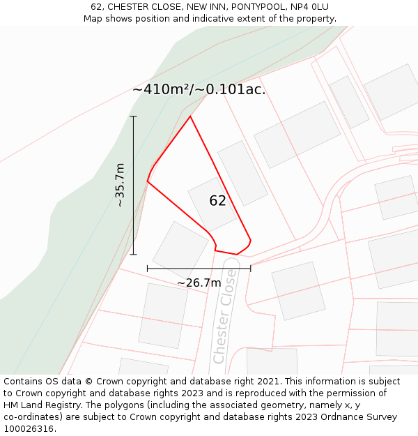 62, CHESTER CLOSE, NEW INN, PONTYPOOL, NP4 0LU: Plot and title map