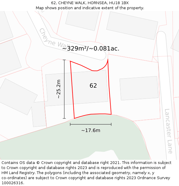 62, CHEYNE WALK, HORNSEA, HU18 1BX: Plot and title map