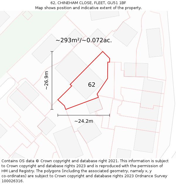 62, CHINEHAM CLOSE, FLEET, GU51 1BF: Plot and title map