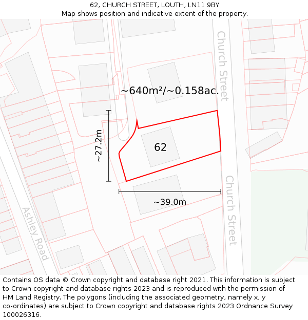 62, CHURCH STREET, LOUTH, LN11 9BY: Plot and title map