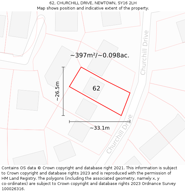 62, CHURCHILL DRIVE, NEWTOWN, SY16 2LH: Plot and title map