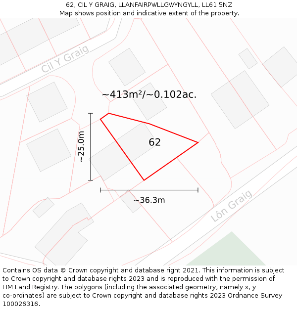 62, CIL Y GRAIG, LLANFAIRPWLLGWYNGYLL, LL61 5NZ: Plot and title map