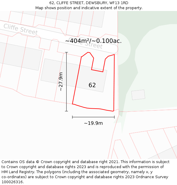 62, CLIFFE STREET, DEWSBURY, WF13 1RD: Plot and title map