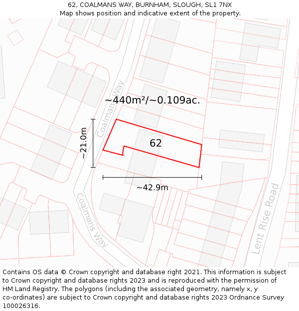 62, COALMANS WAY, BURNHAM, SLOUGH, SL1 7NX: Plot and title map