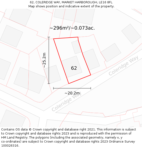 62, COLERIDGE WAY, MARKET HARBOROUGH, LE16 8FL: Plot and title map