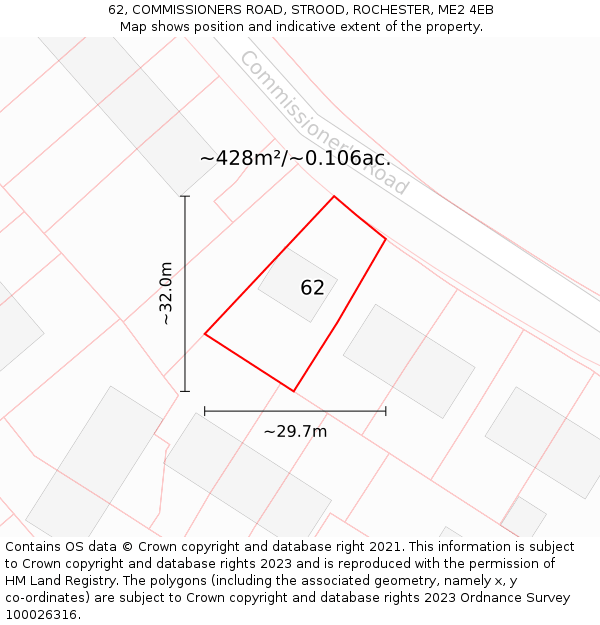 62, COMMISSIONERS ROAD, STROOD, ROCHESTER, ME2 4EB: Plot and title map