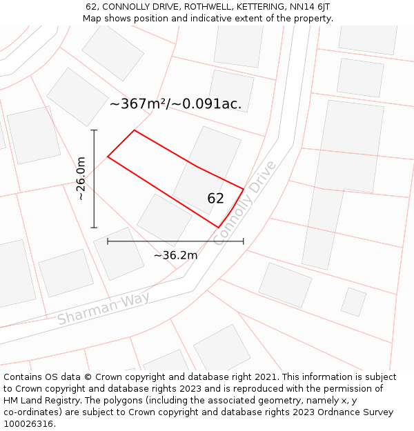 62, CONNOLLY DRIVE, ROTHWELL, KETTERING, NN14 6JT: Plot and title map