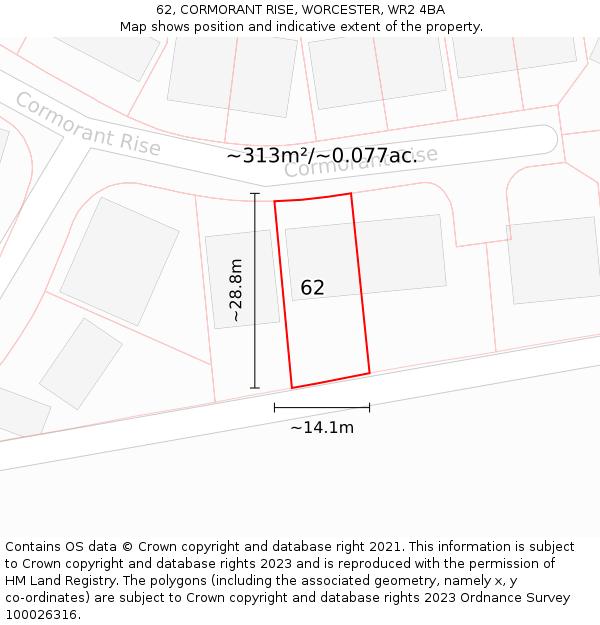 62, CORMORANT RISE, WORCESTER, WR2 4BA: Plot and title map