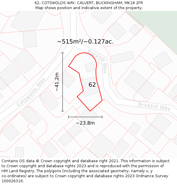 62, COTSWOLDS WAY, CALVERT, BUCKINGHAM, MK18 2FR: Plot and title map