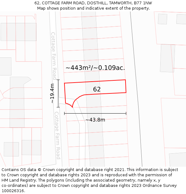 62, COTTAGE FARM ROAD, DOSTHILL, TAMWORTH, B77 1NW: Plot and title map