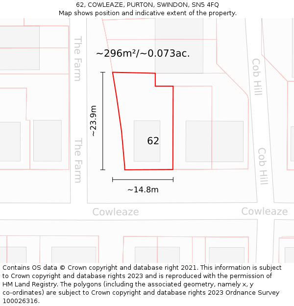 62, COWLEAZE, PURTON, SWINDON, SN5 4FQ: Plot and title map
