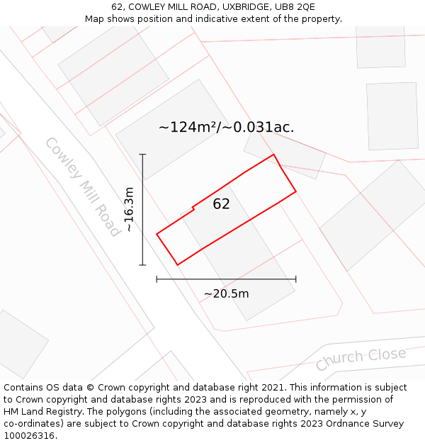 62, COWLEY MILL ROAD, UXBRIDGE, UB8 2QE: Plot and title map