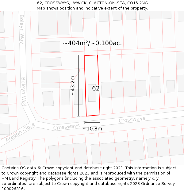 62, CROSSWAYS, JAYWICK, CLACTON-ON-SEA, CO15 2NG: Plot and title map