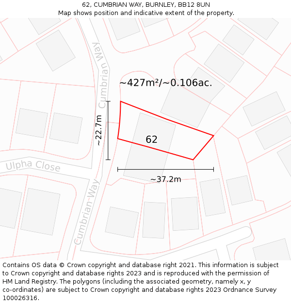62, CUMBRIAN WAY, BURNLEY, BB12 8UN: Plot and title map