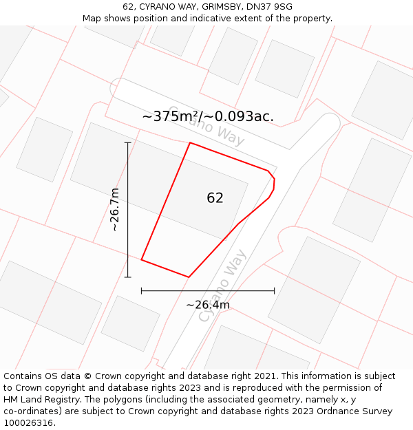 62, CYRANO WAY, GRIMSBY, DN37 9SG: Plot and title map