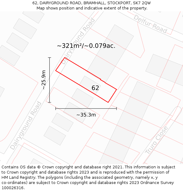 62, DAIRYGROUND ROAD, BRAMHALL, STOCKPORT, SK7 2QW: Plot and title map