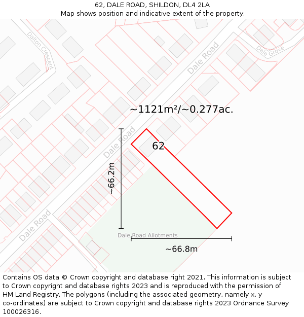 62, DALE ROAD, SHILDON, DL4 2LA: Plot and title map