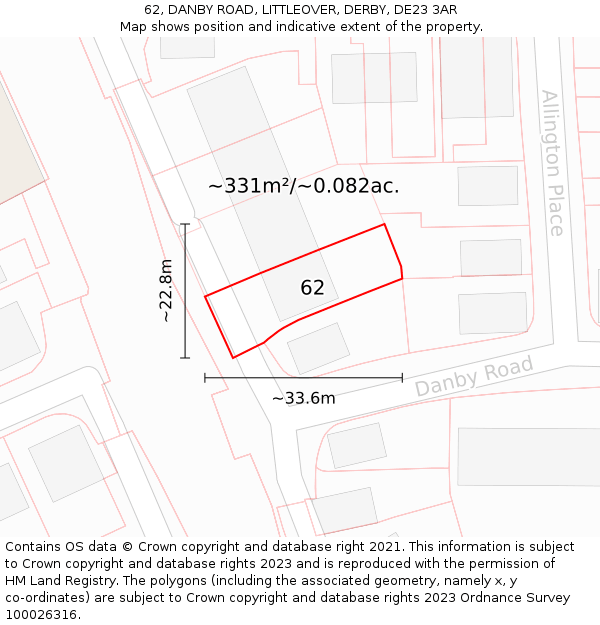 62, DANBY ROAD, LITTLEOVER, DERBY, DE23 3AR: Plot and title map