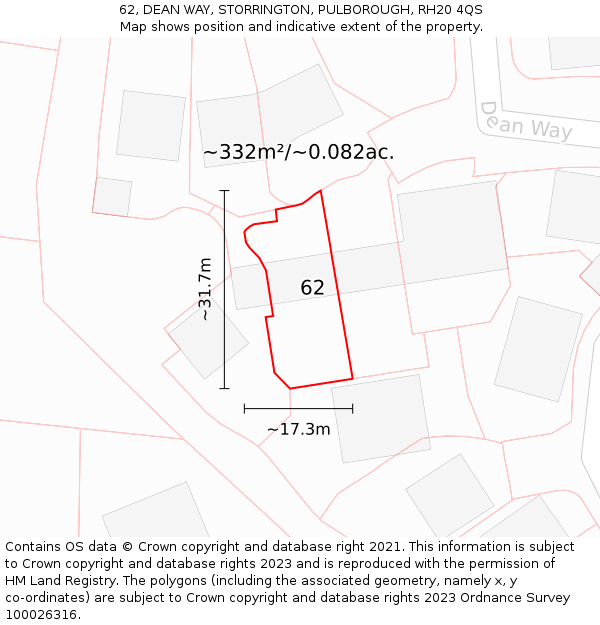 62, DEAN WAY, STORRINGTON, PULBOROUGH, RH20 4QS: Plot and title map