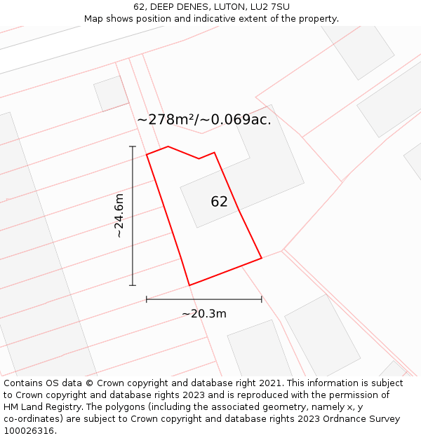 62, DEEP DENES, LUTON, LU2 7SU: Plot and title map