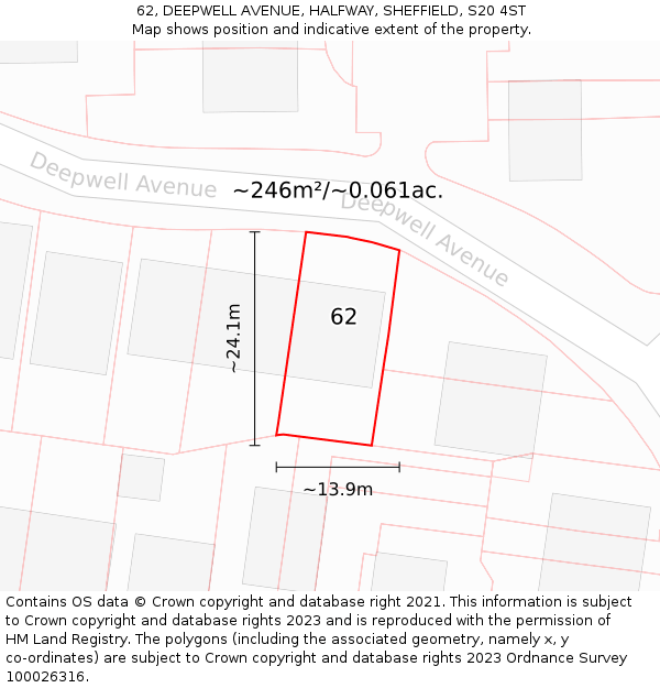 62, DEEPWELL AVENUE, HALFWAY, SHEFFIELD, S20 4ST: Plot and title map