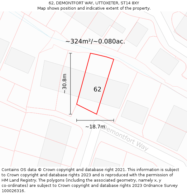 62, DEMONTFORT WAY, UTTOXETER, ST14 8XY: Plot and title map