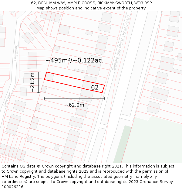 62, DENHAM WAY, MAPLE CROSS, RICKMANSWORTH, WD3 9SP: Plot and title map