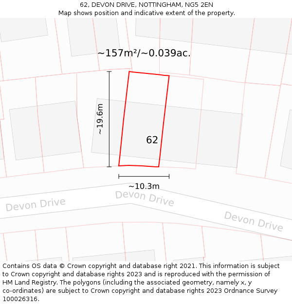 62, DEVON DRIVE, NOTTINGHAM, NG5 2EN: Plot and title map