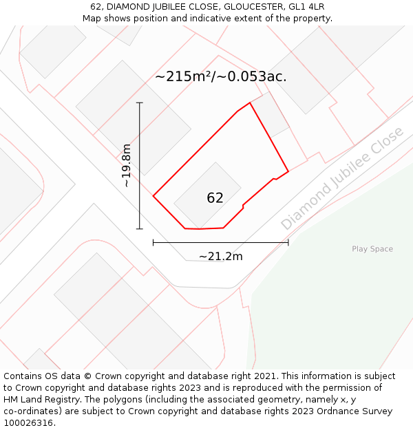62, DIAMOND JUBILEE CLOSE, GLOUCESTER, GL1 4LR: Plot and title map