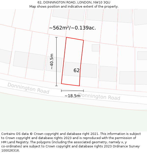 62, DONNINGTON ROAD, LONDON, NW10 3QU: Plot and title map