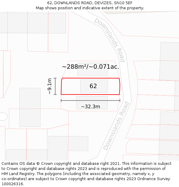 62, DOWNLANDS ROAD, DEVIZES, SN10 5EF: Plot and title map