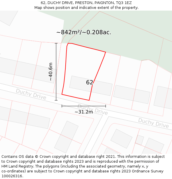 62, DUCHY DRIVE, PRESTON, PAIGNTON, TQ3 1EZ: Plot and title map