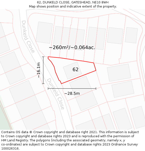 62, DUNKELD CLOSE, GATESHEAD, NE10 8WH: Plot and title map
