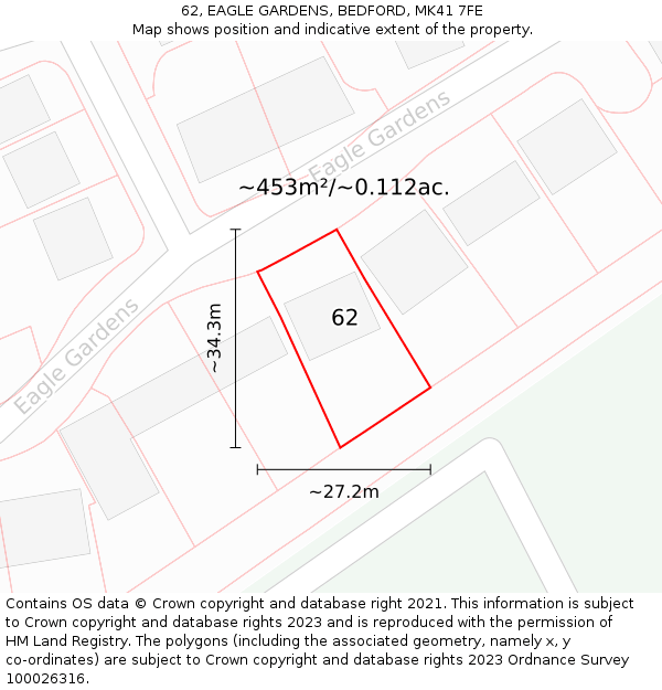 62, EAGLE GARDENS, BEDFORD, MK41 7FE: Plot and title map