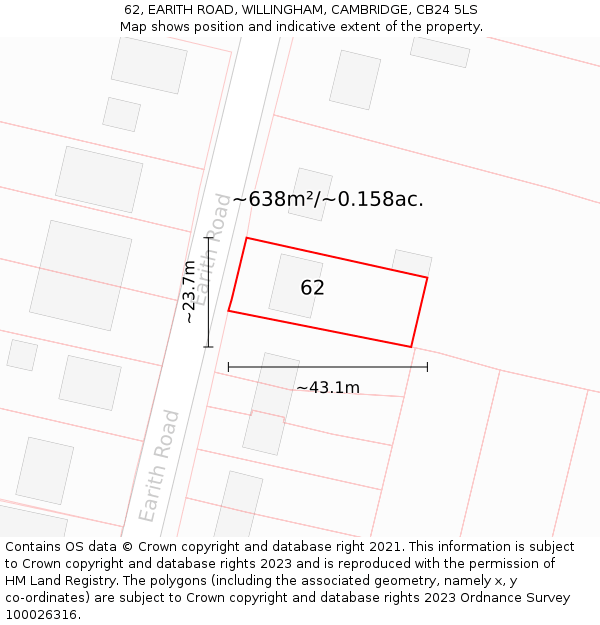 62, EARITH ROAD, WILLINGHAM, CAMBRIDGE, CB24 5LS: Plot and title map