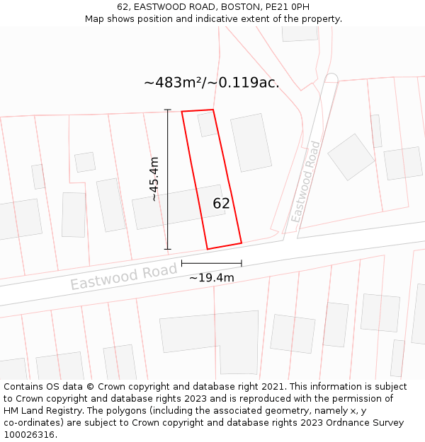 62, EASTWOOD ROAD, BOSTON, PE21 0PH: Plot and title map