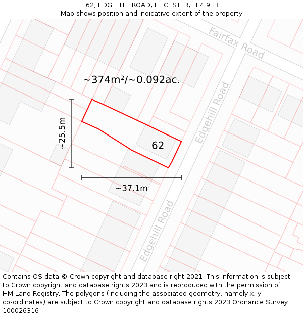 62, EDGEHILL ROAD, LEICESTER, LE4 9EB: Plot and title map