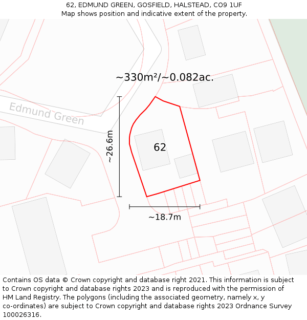 62, EDMUND GREEN, GOSFIELD, HALSTEAD, CO9 1UF: Plot and title map
