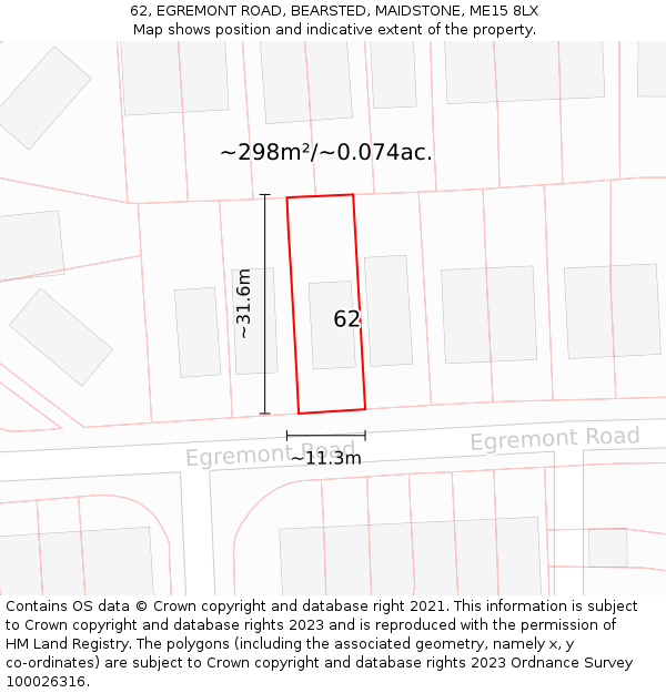 62, EGREMONT ROAD, BEARSTED, MAIDSTONE, ME15 8LX: Plot and title map