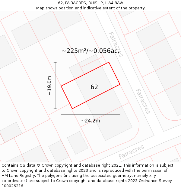 62, FAIRACRES, RUISLIP, HA4 8AW: Plot and title map
