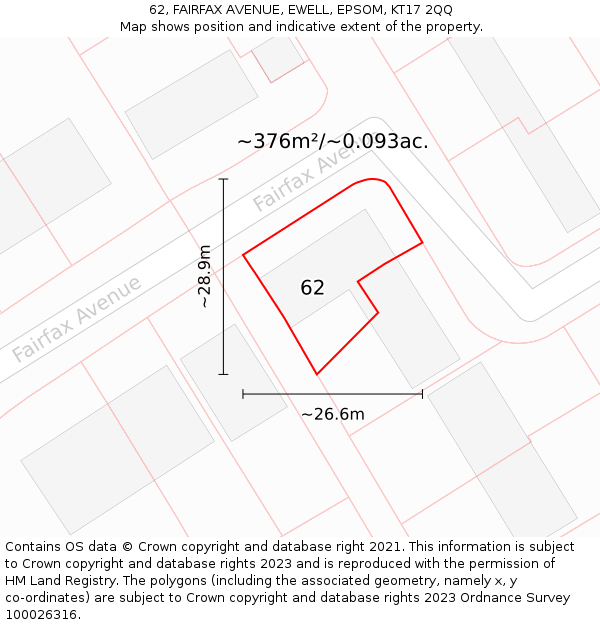 62, FAIRFAX AVENUE, EWELL, EPSOM, KT17 2QQ: Plot and title map