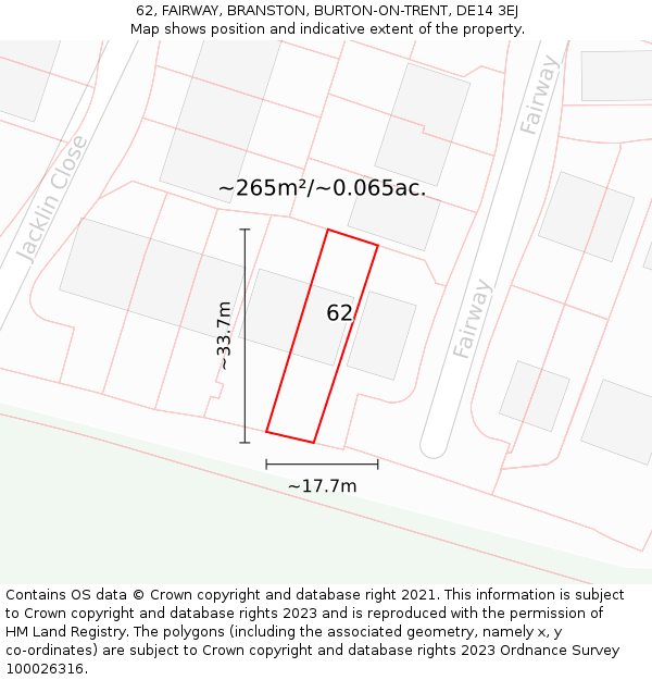 62, FAIRWAY, BRANSTON, BURTON-ON-TRENT, DE14 3EJ: Plot and title map