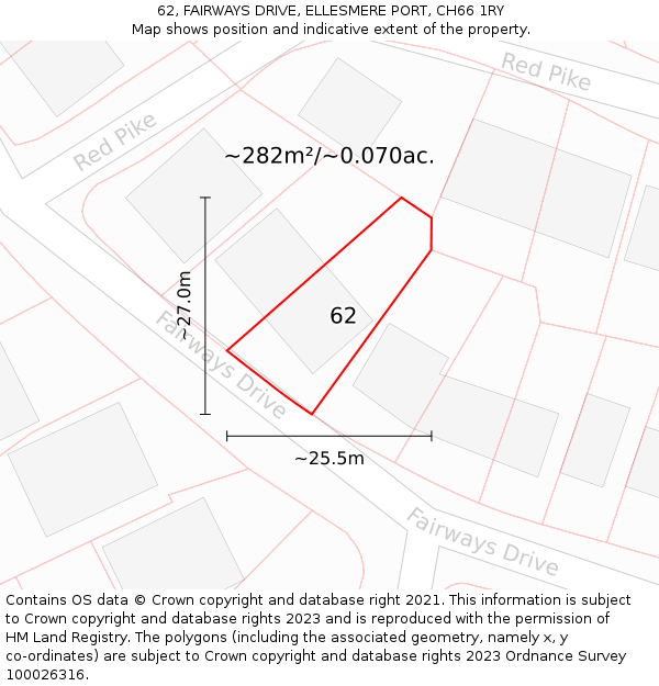 62, FAIRWAYS DRIVE, ELLESMERE PORT, CH66 1RY: Plot and title map