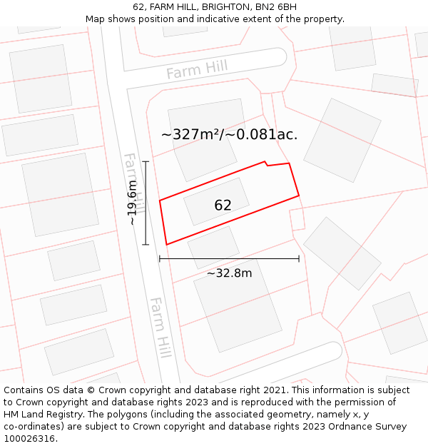 62, FARM HILL, BRIGHTON, BN2 6BH: Plot and title map
