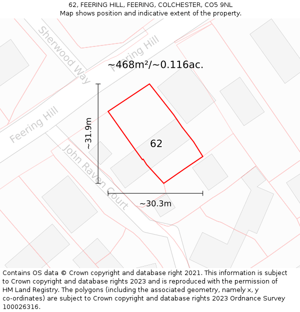 62, FEERING HILL, FEERING, COLCHESTER, CO5 9NL: Plot and title map