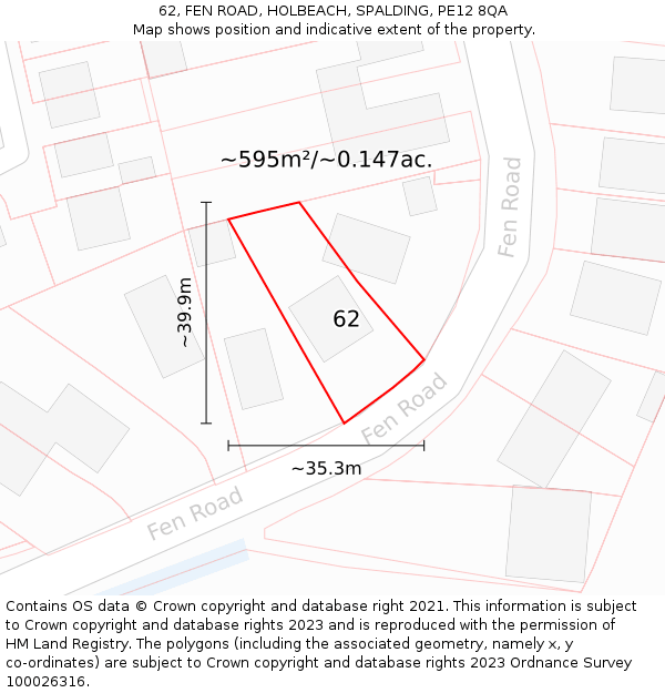 62, FEN ROAD, HOLBEACH, SPALDING, PE12 8QA: Plot and title map