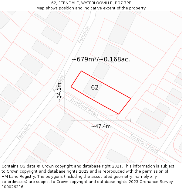 62, FERNDALE, WATERLOOVILLE, PO7 7PB: Plot and title map