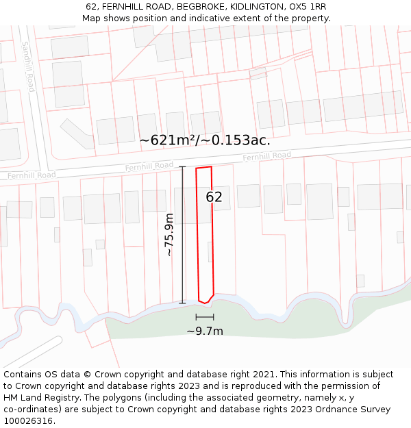 62, FERNHILL ROAD, BEGBROKE, KIDLINGTON, OX5 1RR: Plot and title map